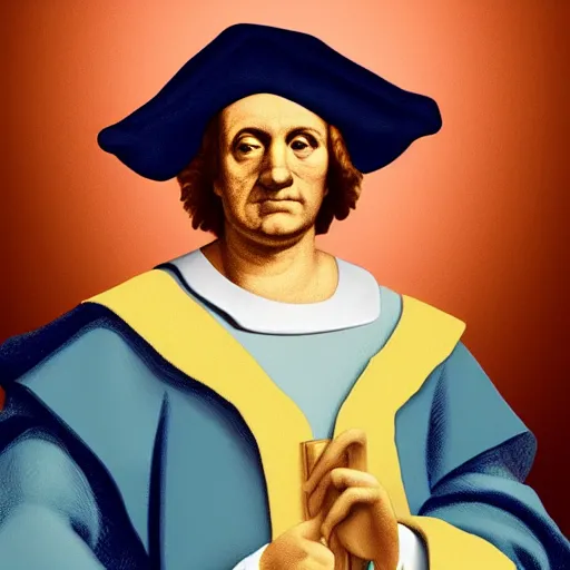 Image similar to christopher columbus portrait!!!! with an iphone in his hand, 4 k, 8 k, photorealistic imagery