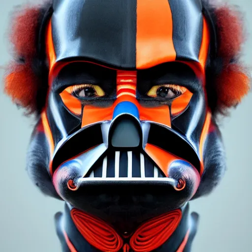 Image similar to clown darth vader hybrid, symmetrical front face portrait, by jean - baptiste monge, high quality, high resolution, 4 k, octane realphoto, raytrace