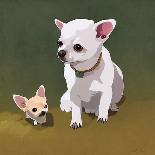 Image similar to white chihuahua cinematic composition, studio ghibli, digital art, cute