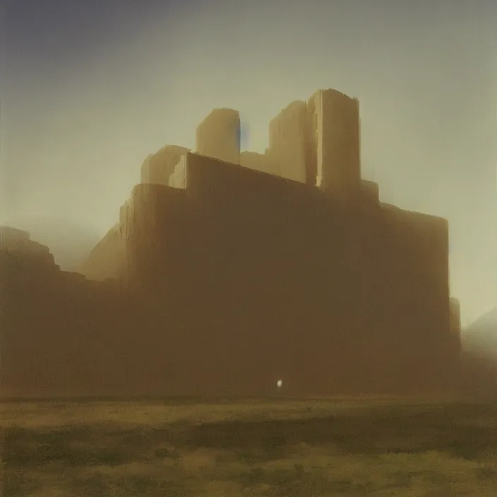 Prompt: a building in a landscape, by john harris