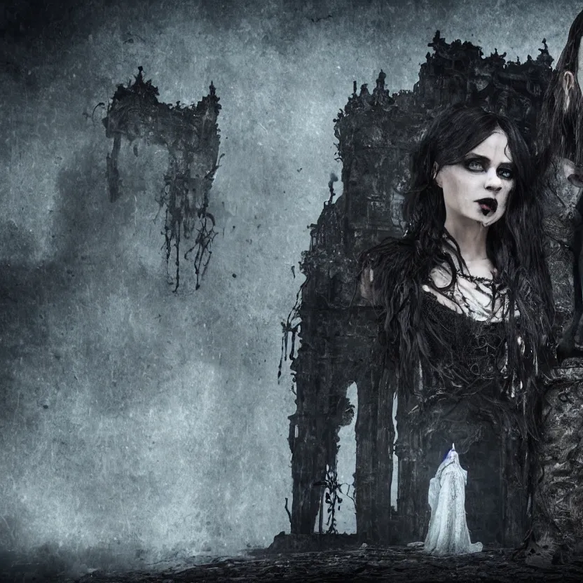 Image similar to A Gothic couple of jewels in an empty land, dark romance, dark and mysterious, atmospheric, ominous, eerie, cinematic, Epic, 8k, 4k, ultra detail, ultra realistic, rendered by awesomeness