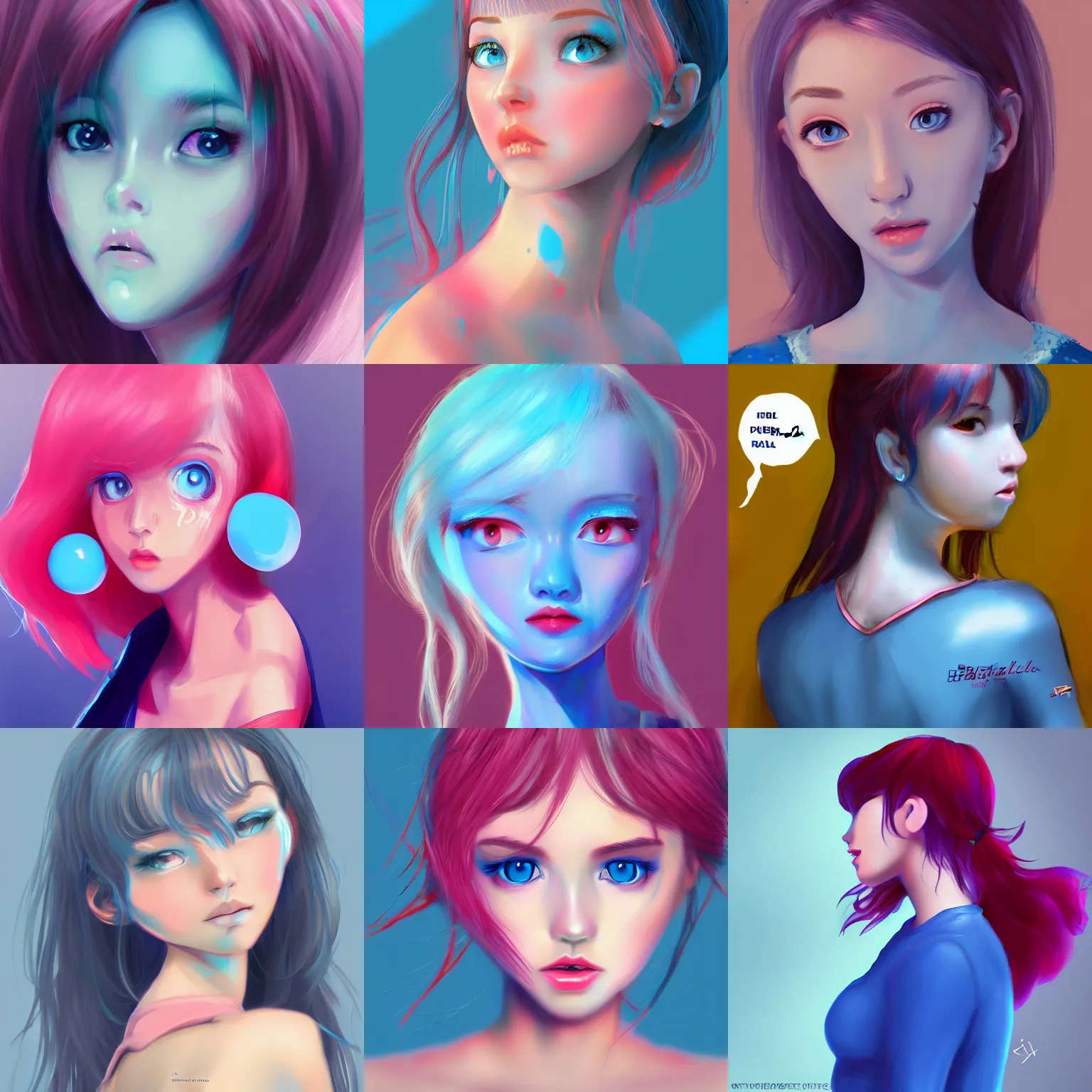 Prompt: Bella ragazza, bubblegum, visualartzi, korean, and blue image, digital art, artstation