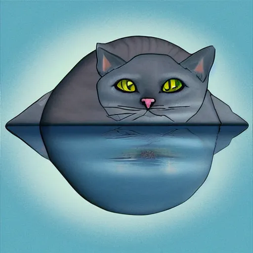 Image similar to a cat submarine chimera, digital art