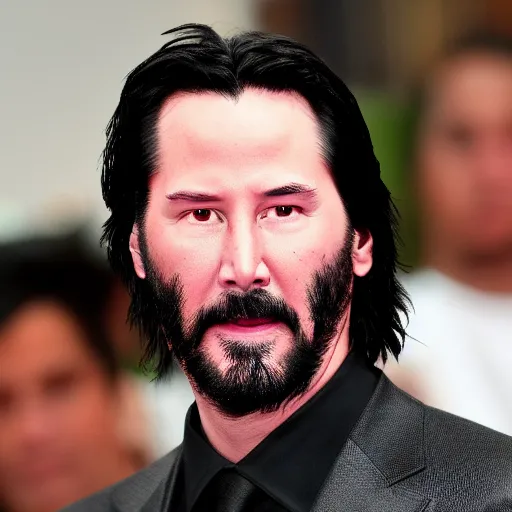 Prompt: Glowing purple eyes, Keanu Reeves