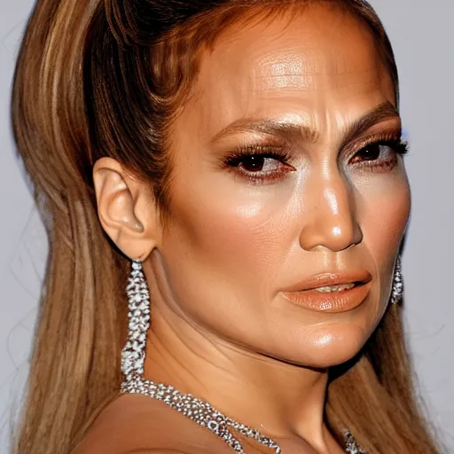 Image similar to Jennifer Lopez, head and shoulders portrait, extremely detailed masterpiece, one single continues line.