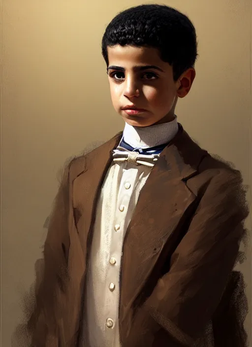 Image similar to a portrait of an egyptian boy with a crooked nose in victorian clothing, confident pose, intricate, elegant, sharp focus, illustration, highly detailed, concept art, matte, trending on artstation, anime, art by james jean and artgerm and brian despain and alberto mielgo, greg rutkowski, wlop, ilya kuvshinov, strong strokes