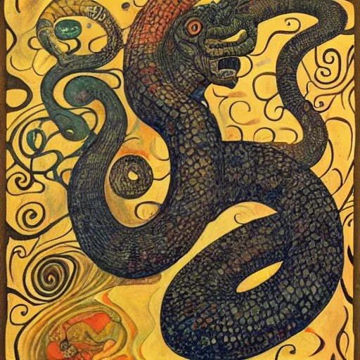 Image similar to naga serpent, intricate detail, painting, jazz age, miro, klimt, royo, frazetta, whealan,