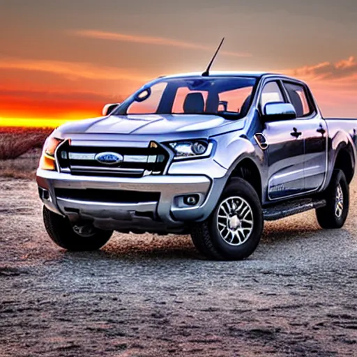 Image similar to a silver ford ranger in alberta at sunset