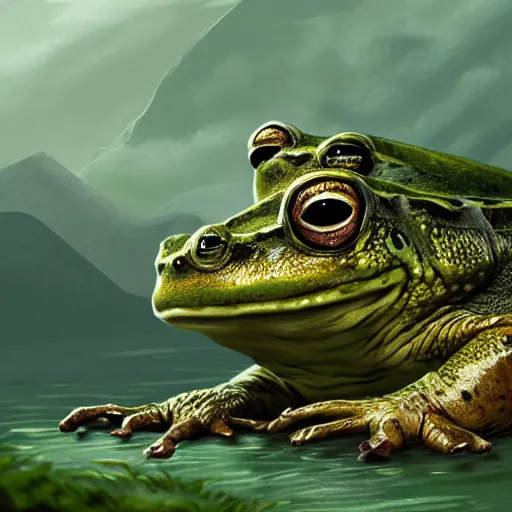 Image similar to fantasy illustration of giant mutant frogs