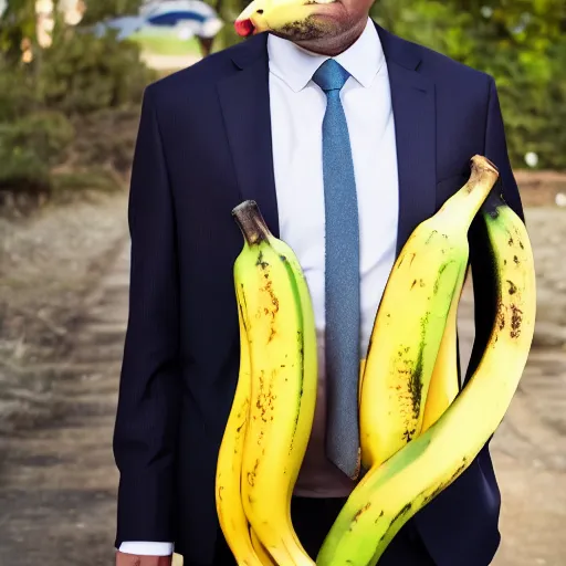 Image similar to a man wearing a suit banana head