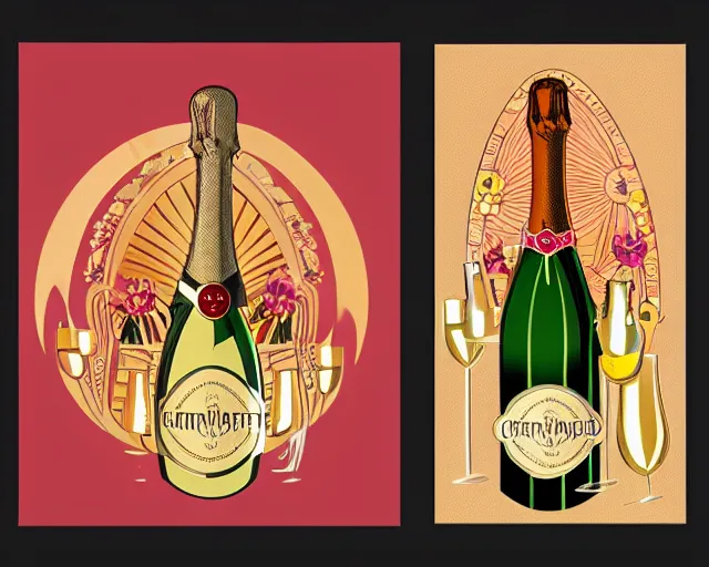 Prompt: art nouveau style champagne commercial, artstation, illustration, bright, cheerful, detailed and intricate environment