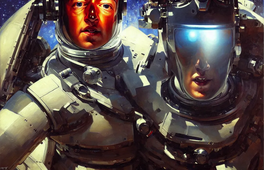 Image similar to portrait of mark zuckerberg as a futuristic space robot!!!!!!!!!!!!!!!!!!!!!!!!!!!, detailed face, detailed painting, epic lighting, by ilya repin, phil hale and kent williams