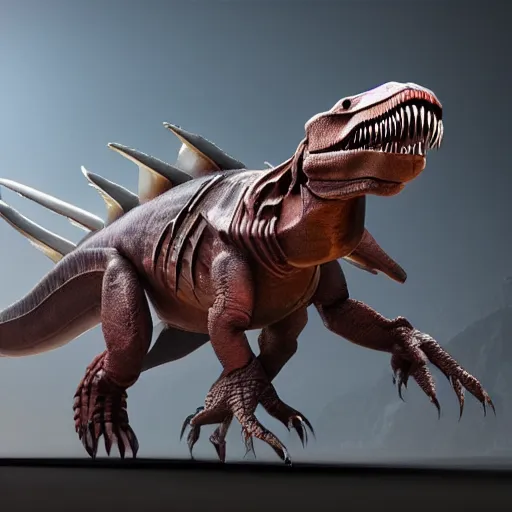 Image similar to a mechanical t-rex octane render, 3D, stunning, gorgeous, much detail, much wow, masterpiece