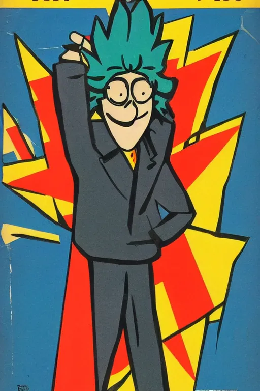 Image similar to rick sanchez, 1 9 6 0 s soviet poster