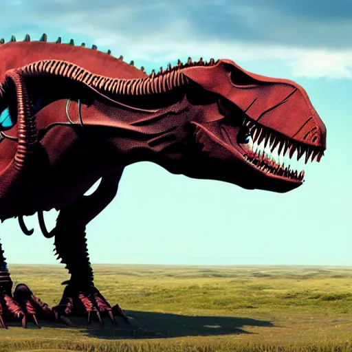 Image similar to teleguided mechanical t-rex, photorealistic, 4k