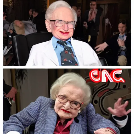 Prompt: betty white punching stephen hawking cnn breaking news