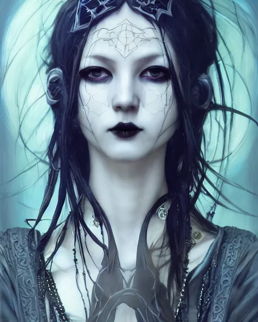Prompt: Full shot of a ghoulpunk high priestess, defined facial features, intricate, gothic punk, malice mizer, ai yazawa, symmetrical facial features. By Ruan Jia and Artgerm and Range Murata and WLOP and Ross Tran and William-Adolphe Bouguereau and Beeple. Key Art. Fantasy Illustration. award winning, Artstation, intricate details, realistic, Hyperdetailed, 8k resolution.