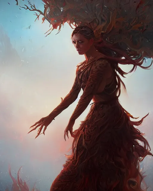 Prompt: the fall of summer, detailed seasons portrait painting of irreconcilable personification by anato finnstark, noah bradley, raymond swanland, and steven belledin, cinematic lighting, highly detailed, digital painting, trending on artstation, pixiv, concept art, sharp focus, illustration