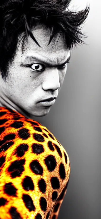 Image similar to a portrait photo of luffy as cheetah, side shot, by professional photographer, 8 k resolution, high quality