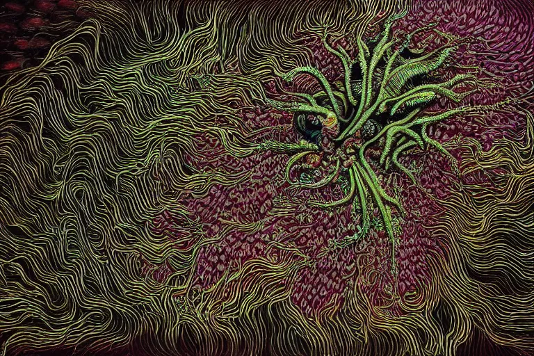 Prompt: nerve plant on an old crt television, by alex grey and ernst haeckel