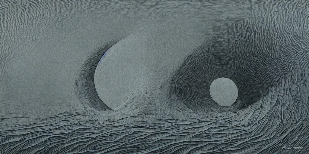 Prompt: a beautiful vortex in the style of Zdzisław Beksiński + Moebius,