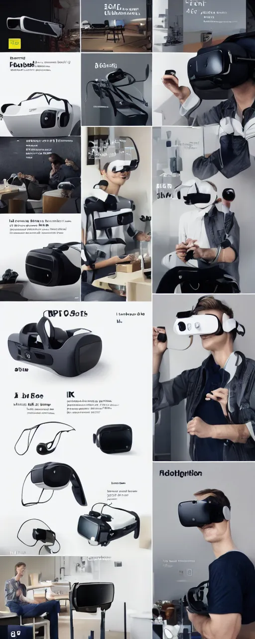 Prompt: ikea manual, full page of vr glasses, ar glasses, motion capture system.