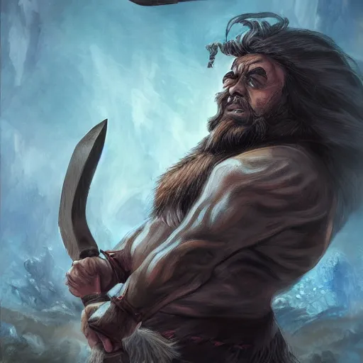 Prompt: a fantasy comic book style portrait painting of a dwarf berserker swinging axes, fighting monsters, octane render, hyperreal, 8 k