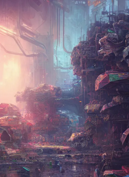 Prompt: detailed concept art illustration colorful oil painting of a dystopian fantasy world in full intricate design, ultra detailed, digital art, octane render, 4K, dystopian, micro details, hyper realistic