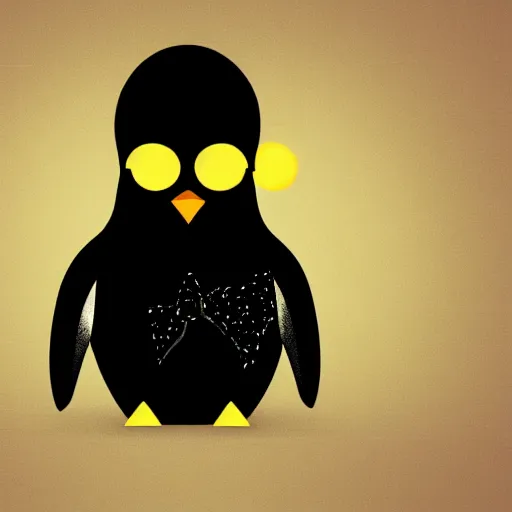 Prompt: digital art of a black and white penguin sitting in a wooden chair with sunglasses on at night! black blackground with some stars and a light coming from above, vector art by tom whalen, trending on polycount, neo - dada, chillwave, global illumination, synthwave