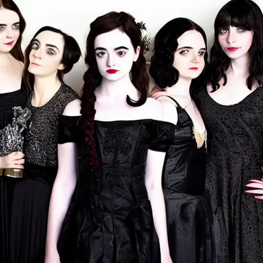 Image similar to beautiful gothic portrait of Maisie Williams, Krysten Ritter, Anne Hathaway and Natalia Dwyer Christina Ricci and Lily Collins