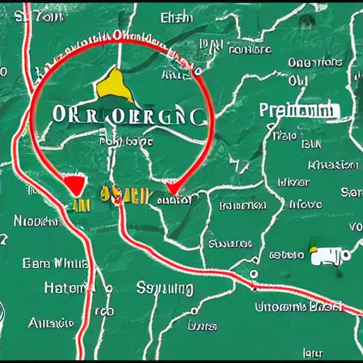 accurate map of oregon, driving directions from | Stable Diffusion