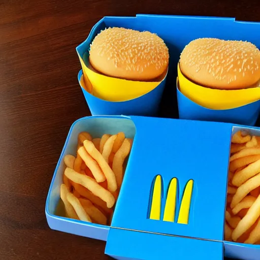 Image similar to mcdonalds happy meal made out of blue paint