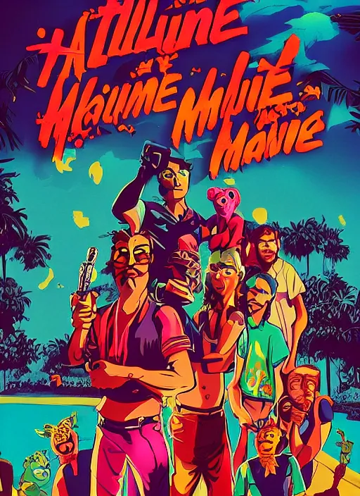 Image similar to Hotline Miami movie poster, Animated Disney movie from 1990, detailed