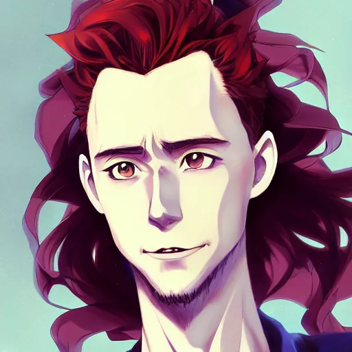 Image similar to anime portrait of Tom Hiddleston as an anime boy by Stanley Artgerm Lau, WLOP, Rossdraws, James Jean, Andrei Riabovitchev, Marc Simonetti, and Sakimichan, trending on artstation