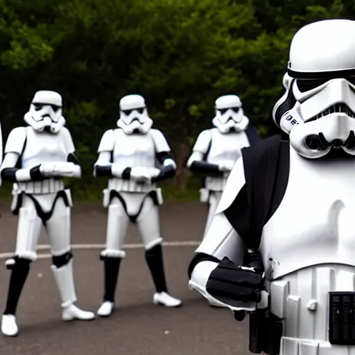 Image similar to 5 foot 1 0 fit man with short black beard and medium black well styled hair being captured by stormtroopers, highly detailed, high definition, ultra realistic