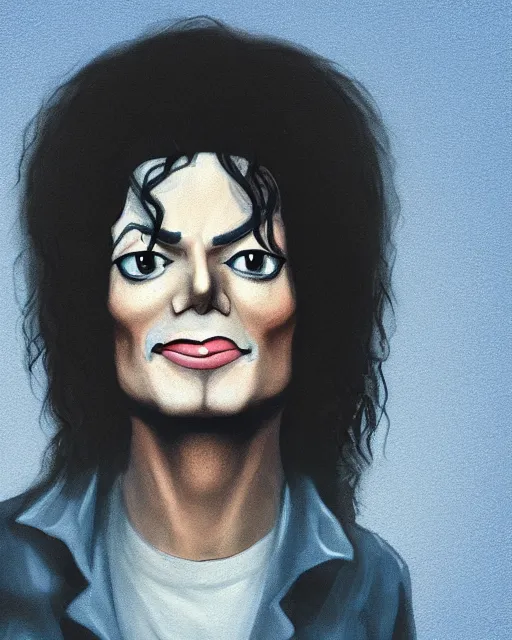 Image similar to portrait of michael jackson in the style of justin roiland. cinematic lighting. style of rick & morty. photographic, photography. by justin roiland