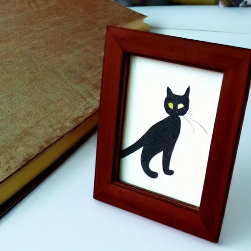 Prompt: art frame containing a book with a cat on the cover