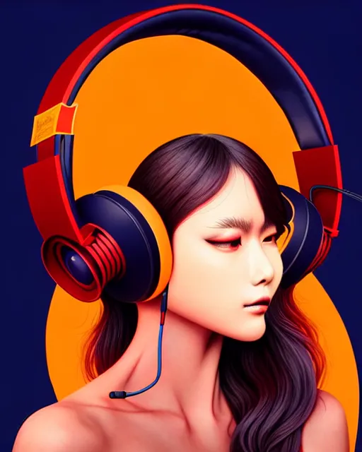 Image similar to richly detailed color illustration of a demon-listening-to-headphones illustrated by Artgerm and Mina Petrovic and Timothy Kong and Marina Federovna. 3D shadowing