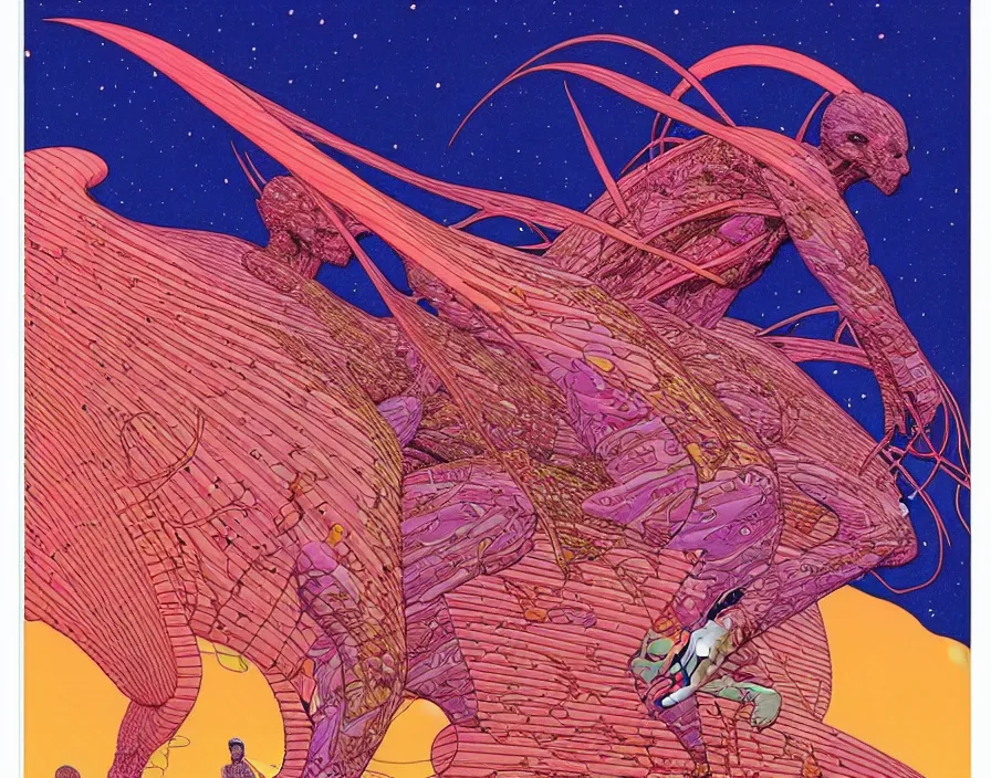 Image similar to ( ( ( ( the end ) ) ) ) by mœbius!!!!!!!!!!!!!!!!!!!!!!!!!!!, overdetailed art, colorful, artistic record jacket design