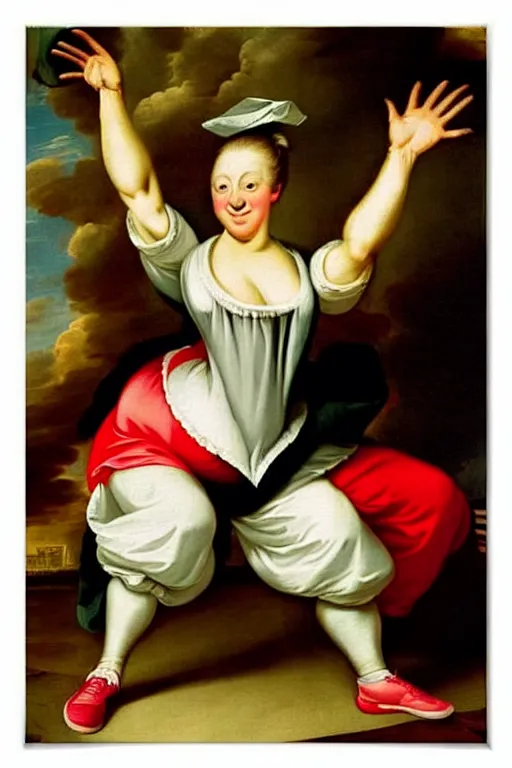 Prompt: 1700s zumba fitness art poster