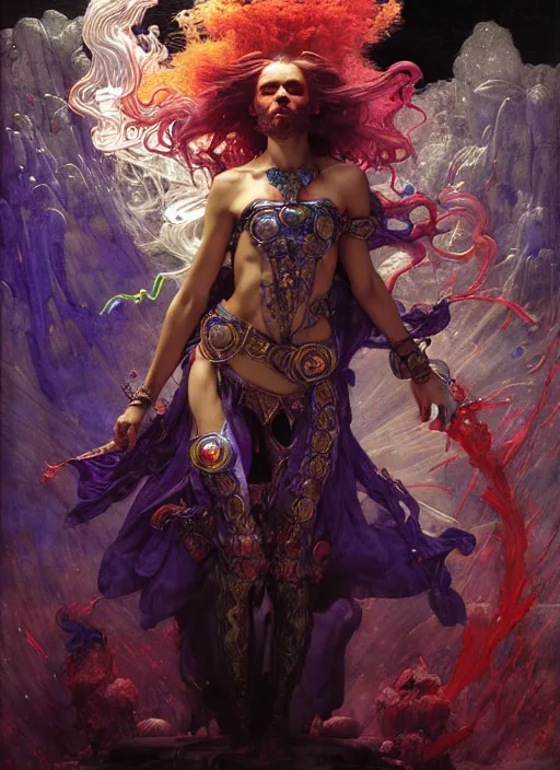 Image similar to wizard casting acid splash, dnd character art portrait, intricate fantasy painting, dramatic lighting, vivid colors by edgar maxence and caravaggio and michael whelan and delacroix.