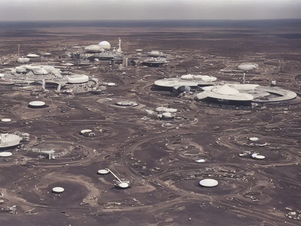 Image similar to kodachrome photo of a busy spaceport on future earth, intricate film still by stanley kubrick. very coherent photograph. cinematic, hyperrealistic, high detail