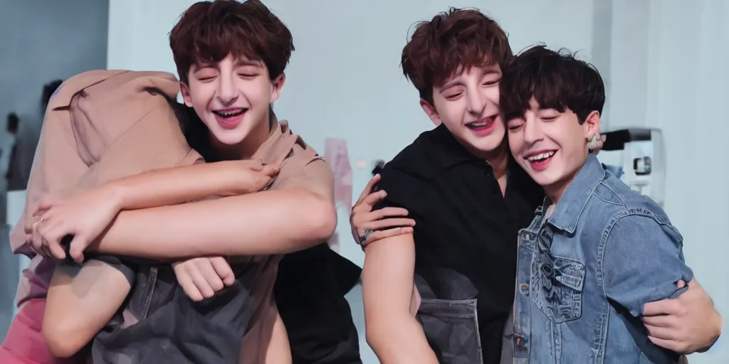 Image similar to charlie puth hugging Jung kook