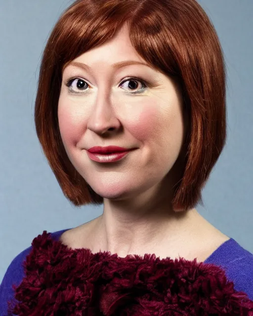 Image similar to erin hannon as a muppet. highly detailed felt. hyper real photo. 4 k.