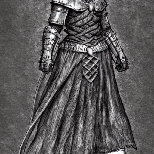 Prompt: a rustic woman wearing medieval armor, by kentaro miura