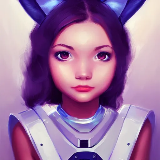 Image similar to full portrait of a cute young woman with robot ears, 4k, sharp focus, Andreas Rocha