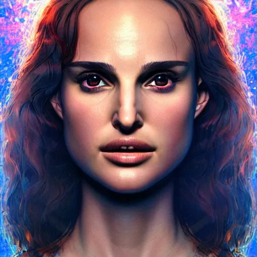 Image similar to photorealistic beautiful ethereal natalie portman in the style of michael whelan and greg rutkowski. hyperdetailed photorealism, 1 0 8 megapixels, amazing depth, glowing rich colors, powerful imagery, psychedelic overtones, 3 d finalrender, 3 d shading, cinematic lighting, artstation concept art