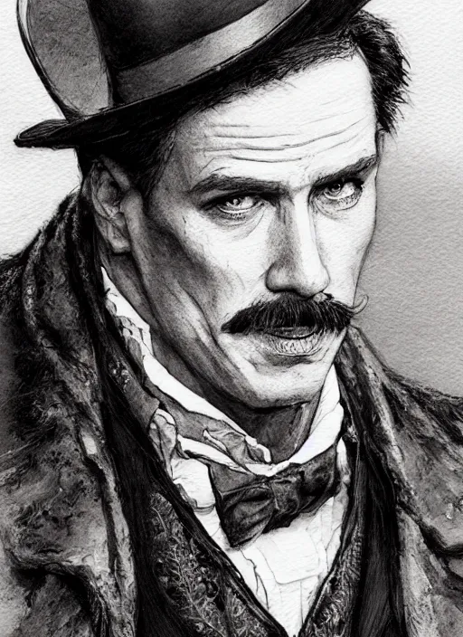 Image similar to portrait, Doc Holiday from Tombstone, watercolor, dramatic lighting, cinematic, establishing shot, extremely high detail, foto realistic, cinematic lighting, pen and ink, intricate line drawings, by Yoshitaka Amano, Ruan Jia, Kentaro Miura, Artgerm, post processed, concept art, artstation, matte painting, style by eddie mendoza, raphael lacoste, alex ross