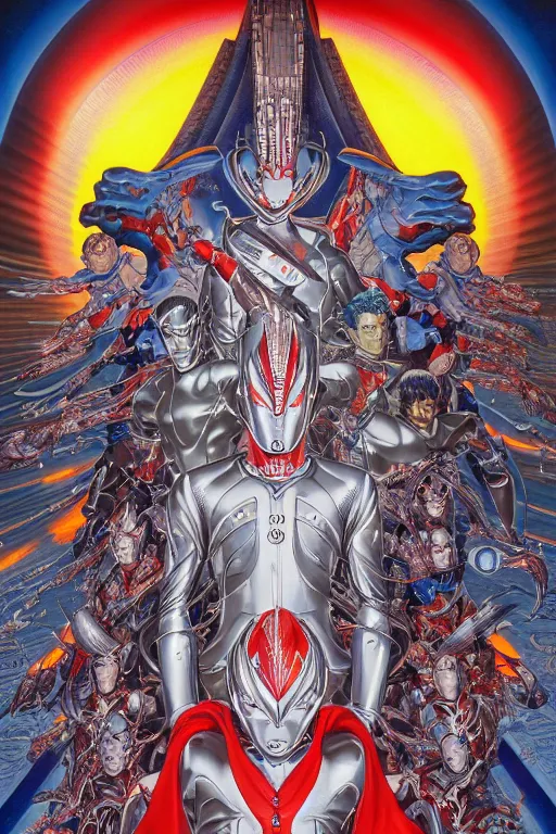 Prompt: posterof ultraman, symmetrical, by yoichi hatakenaka, masamune shirow, josan gonzales and dan mumford, deayami kojima, takato yamamoto, barclay shaw, karol bak, yukito kishiro