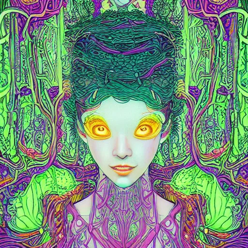 Image similar to the portrait of an unbelievably beautiful and sophisticated young woman made up of broccoli looking straight up, an ultrafine detailed illustration by james jean, intricate linework, bright colors, final fantasy, behance contest winner, vanitas, angular, altermodern, unreal engine 5 highly rendered, global illumination, radiant light, detailed and intricate environment